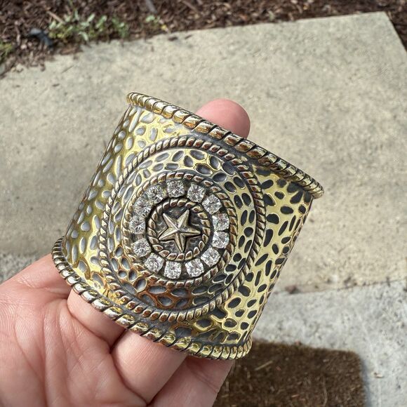Montana Silversmiths Cuff Bracelet Two Toned Silver Gold Rhinestone Star Bling - Picture 6 of 6